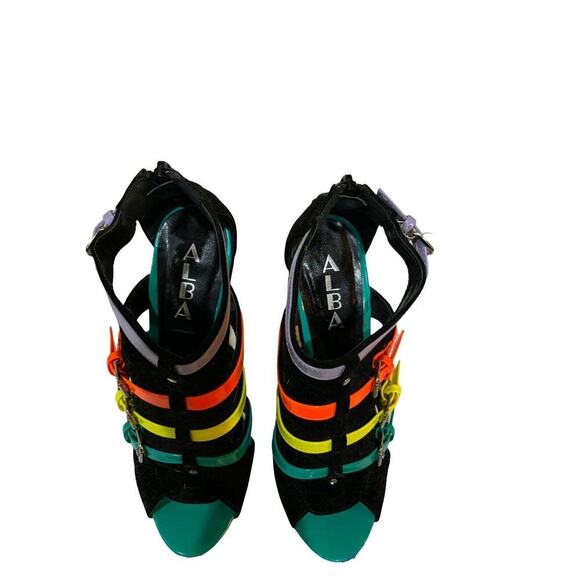 Alba Candy Neon Colorful Velvet Leather Buckle Strap Women's Sz 5.5 Wedge Sandal - Picture 5 of 10